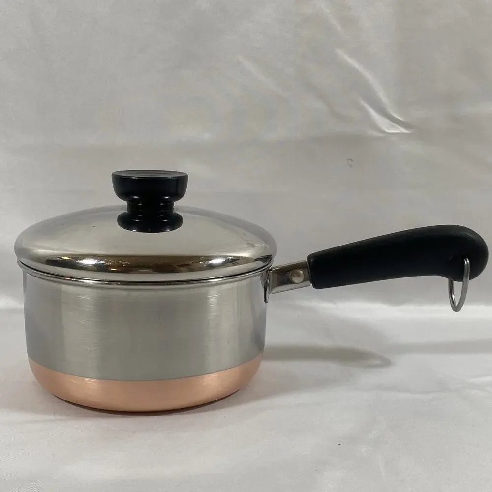 Revere Ware 1 Qt Quart Copper Bottom Sauce Pan, Lid Clinton -80 Stainless Steel